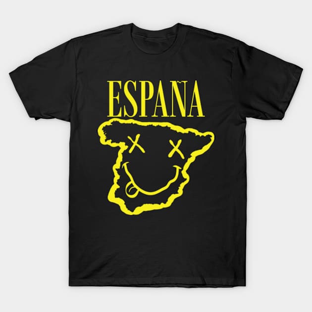 Vibrant Espana Spain x Eyes Happy Face: Unleash Your 90s Grunge Spirit! Smiling Squiggly Mouth Dazed Smiley Face T-Shirt by pelagio